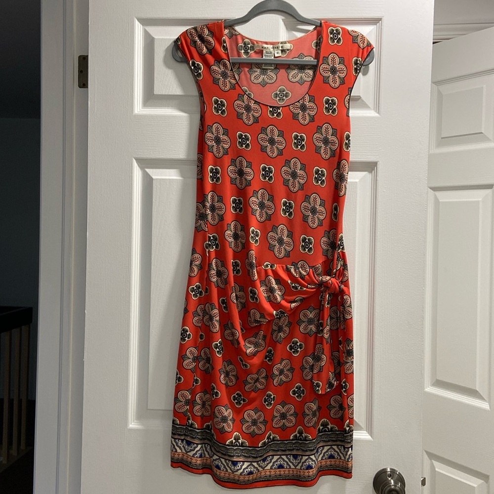 Tan MIDI Printed women dress